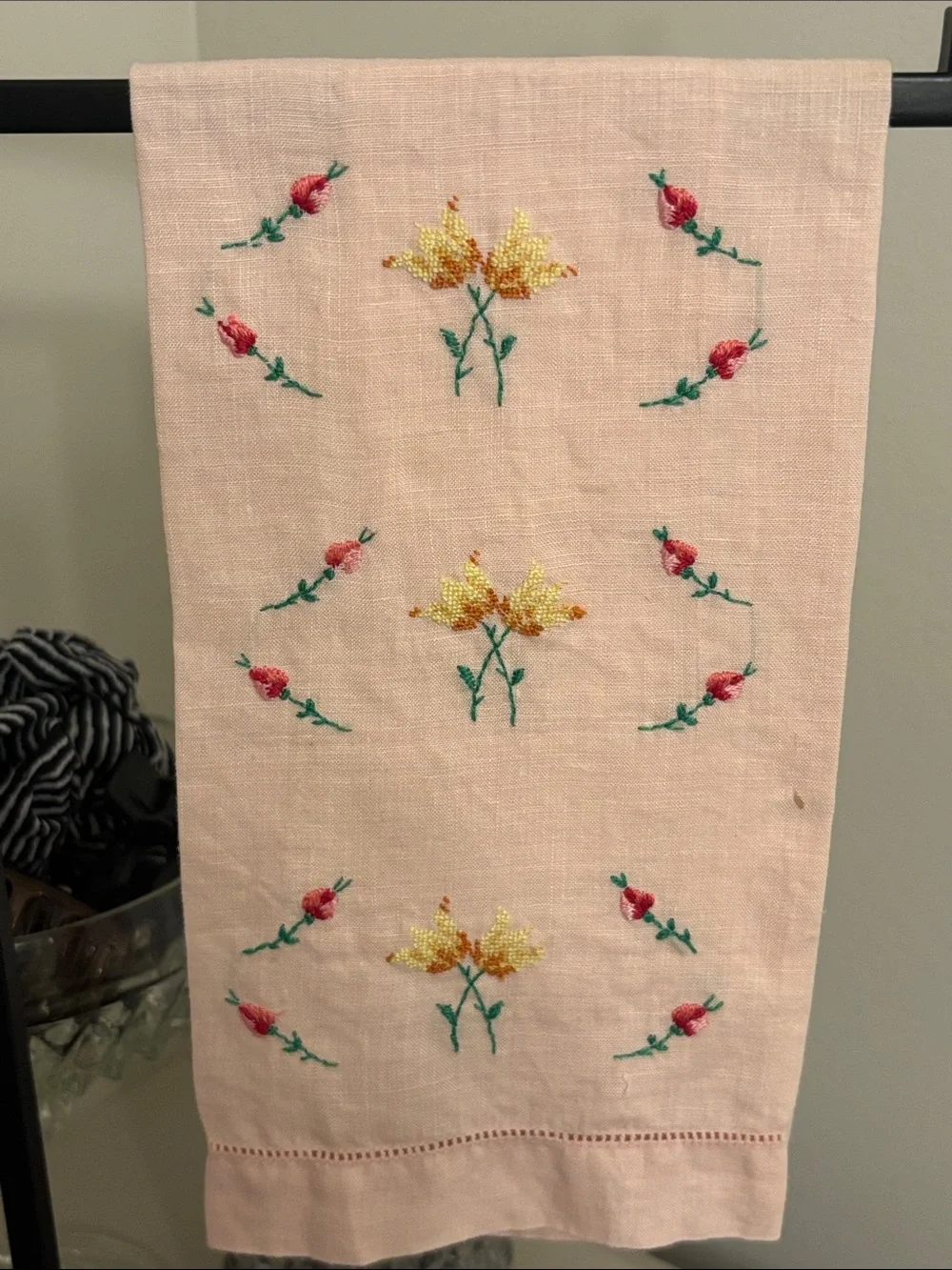 Vintage pink embroidered tea towels